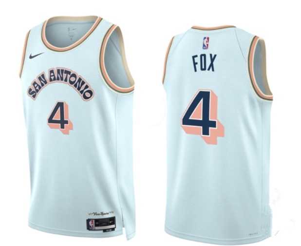 Mens San Antonio Spurs #4 DeAaron Fox Light Blue 2024-25 City Edition Stitched Jersey Dzhi